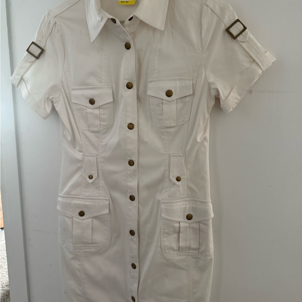 Marvin Richards Cream Denim Button-Up Mini Dress